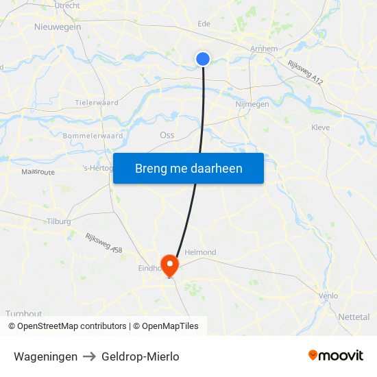 Wageningen to Geldrop-Mierlo map