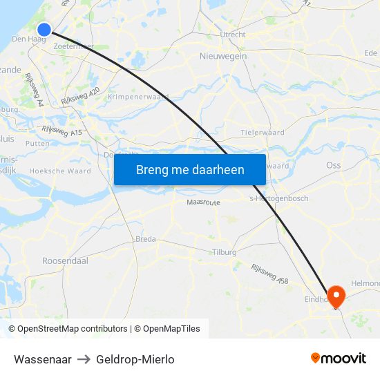 Wassenaar to Geldrop-Mierlo map