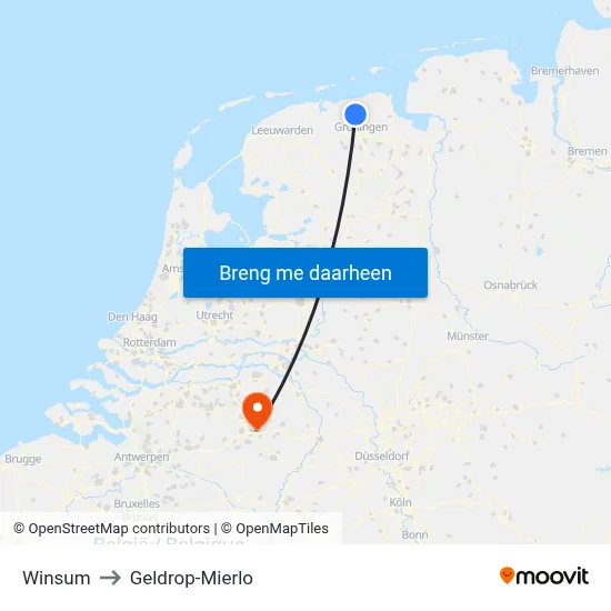 Winsum to Geldrop-Mierlo map