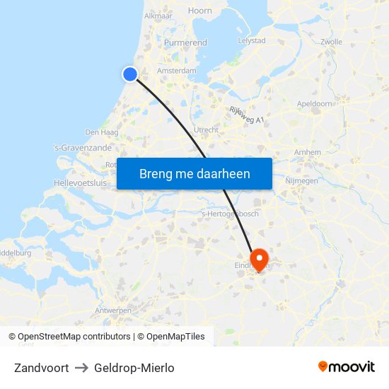 Zandvoort to Geldrop-Mierlo map