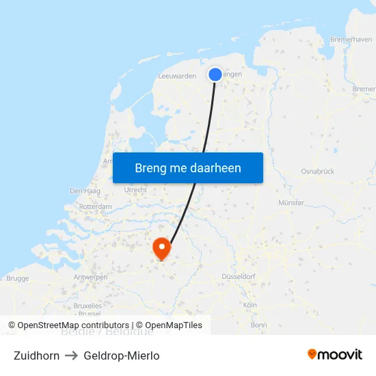 Zuidhorn to Geldrop-Mierlo map