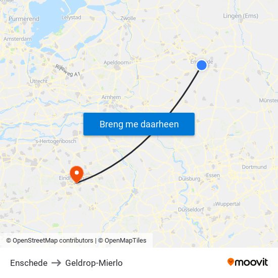 Enschede to Geldrop-Mierlo map