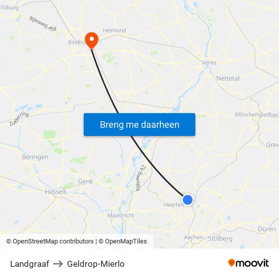 Landgraaf to Geldrop-Mierlo map