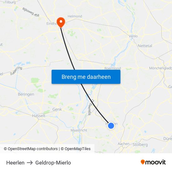 Heerlen to Geldrop-Mierlo map