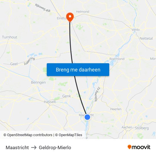 Maastricht to Geldrop-Mierlo map