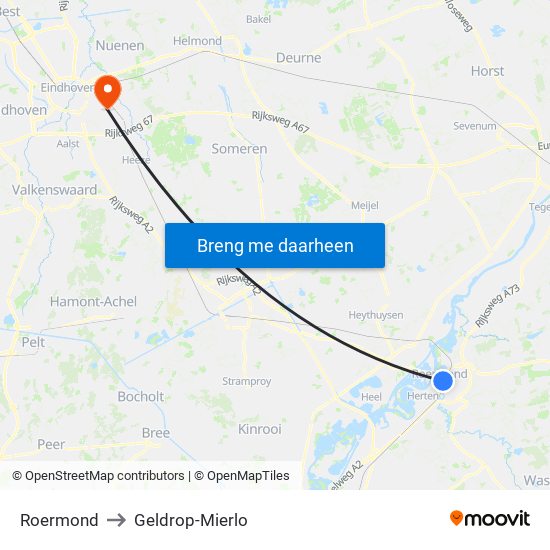 Roermond to Geldrop-Mierlo map