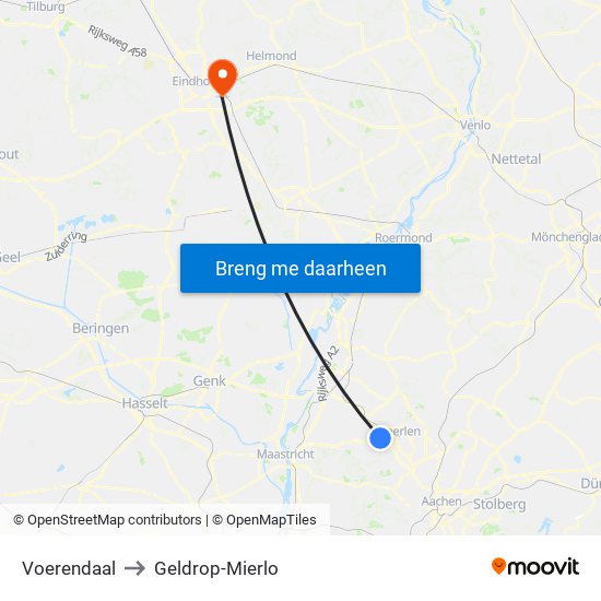 Voerendaal to Geldrop-Mierlo map