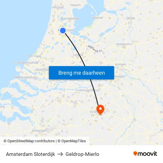 Amsterdam Sloterdijk to Geldrop-Mierlo map