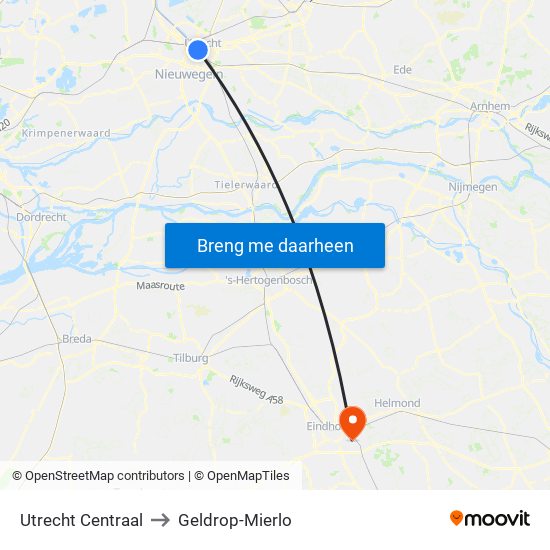 Utrecht Centraal to Geldrop-Mierlo map