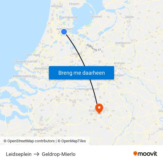 Leidseplein to Geldrop-Mierlo map