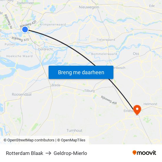 Rotterdam Blaak to Geldrop-Mierlo map