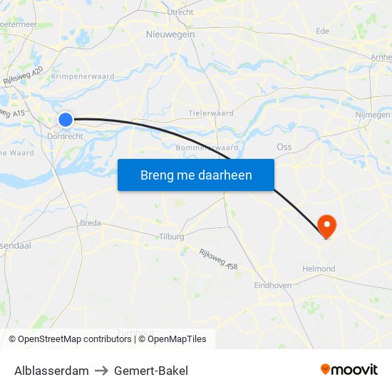 Alblasserdam to Gemert-Bakel map
