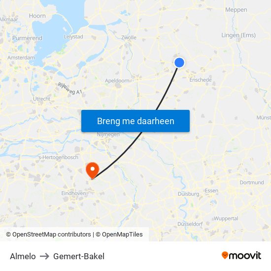 Almelo to Gemert-Bakel map