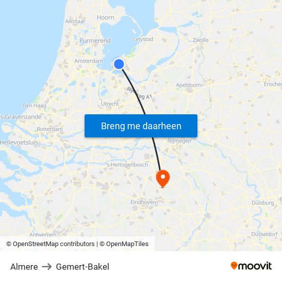 Almere to Gemert-Bakel map
