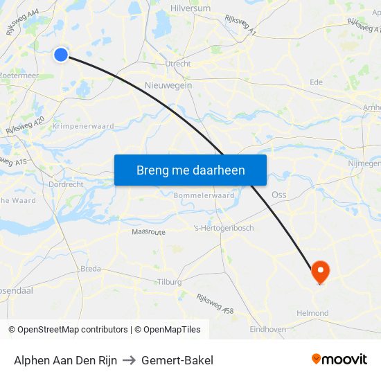 Alphen Aan Den Rijn to Gemert-Bakel map