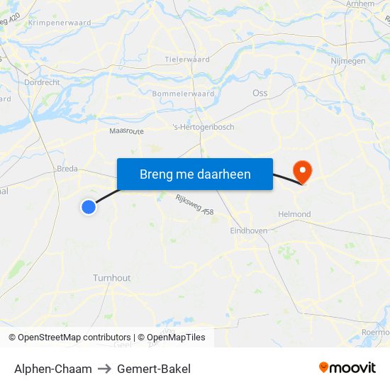 Alphen-Chaam to Gemert-Bakel map