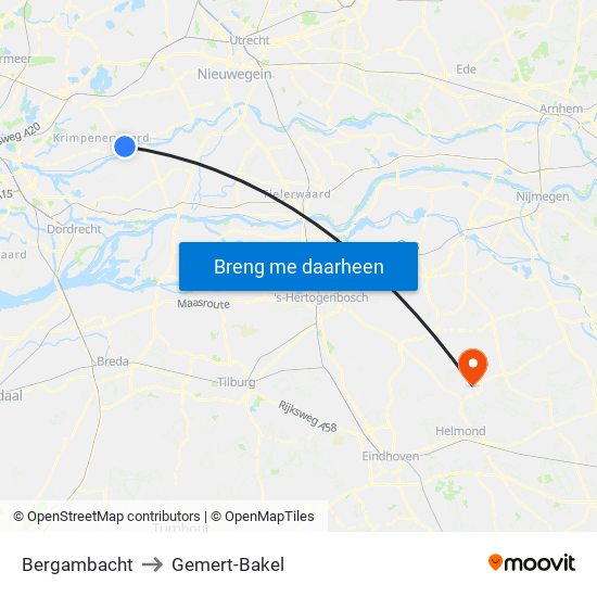 Bergambacht to Gemert-Bakel map