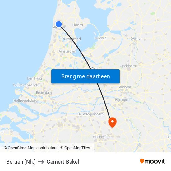 Bergen (Nh.) to Gemert-Bakel map