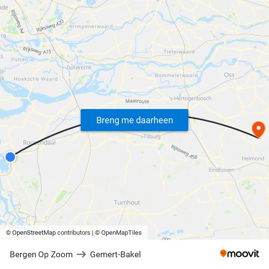 Bergen Op Zoom to Gemert-Bakel map
