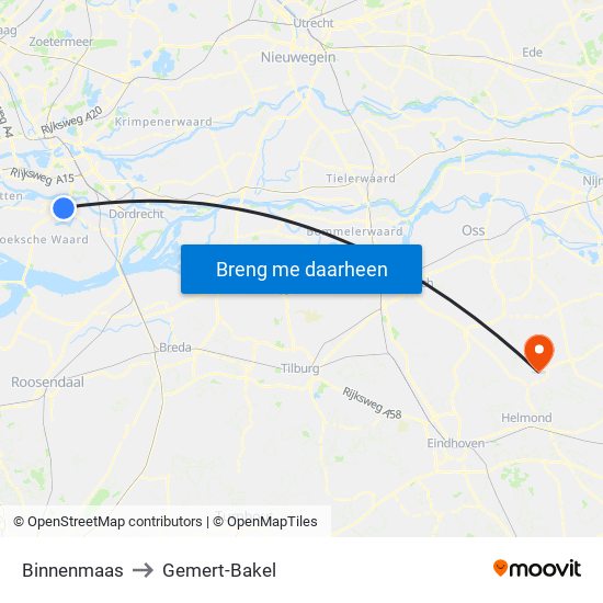 Binnenmaas to Gemert-Bakel map