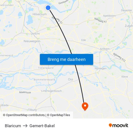 Blaricum to Gemert-Bakel map