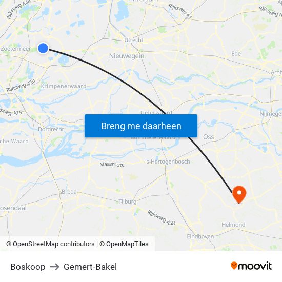 Boskoop to Gemert-Bakel map