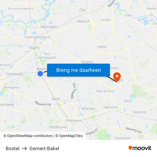 Boxtel to Gemert-Bakel map