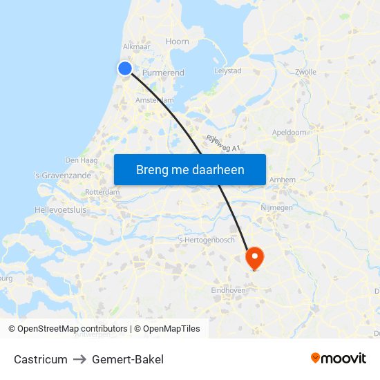 Castricum to Gemert-Bakel map