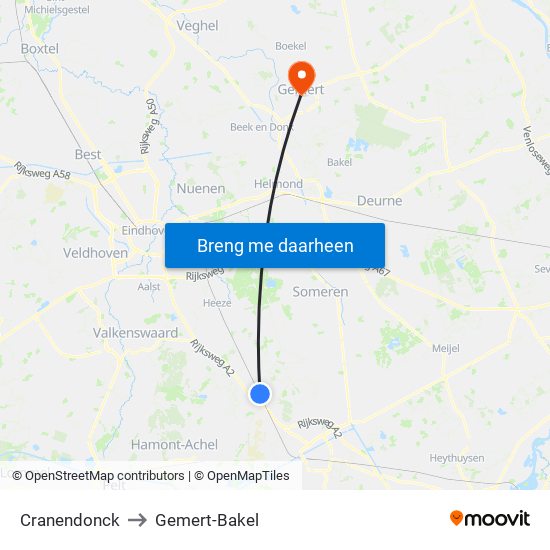 Cranendonck to Gemert-Bakel map