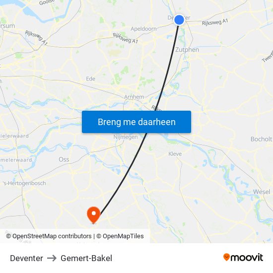 Deventer to Gemert-Bakel map