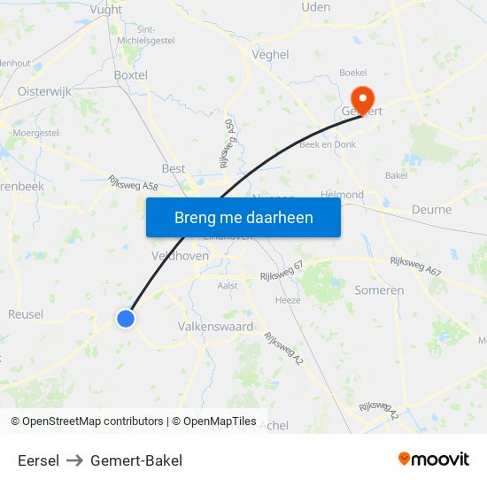 Eersel to Gemert-Bakel map