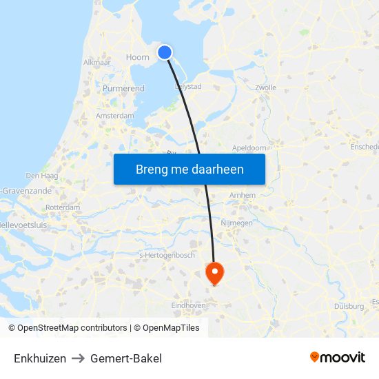 Enkhuizen to Gemert-Bakel map