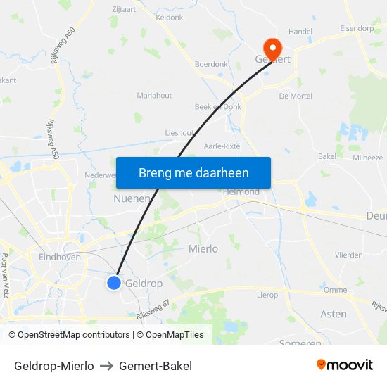 Geldrop-Mierlo to Gemert-Bakel map