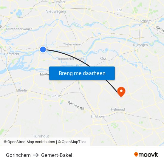 Gorinchem to Gemert-Bakel map