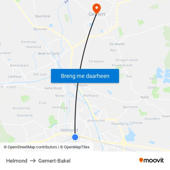 Helmond to Gemert-Bakel map