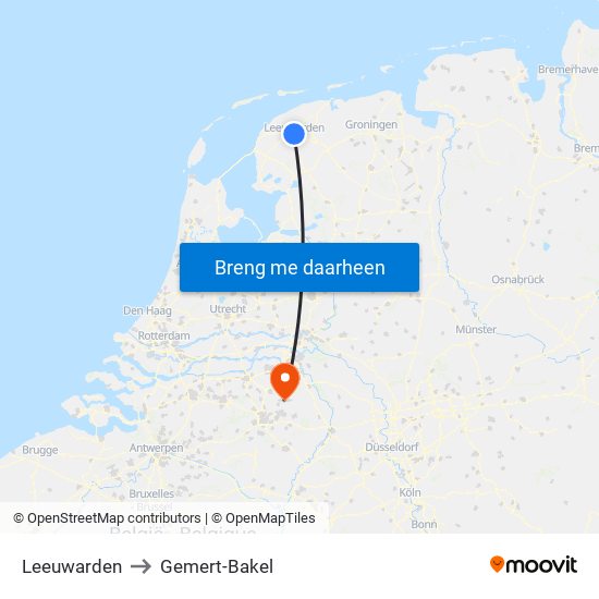 Leeuwarden to Gemert-Bakel map