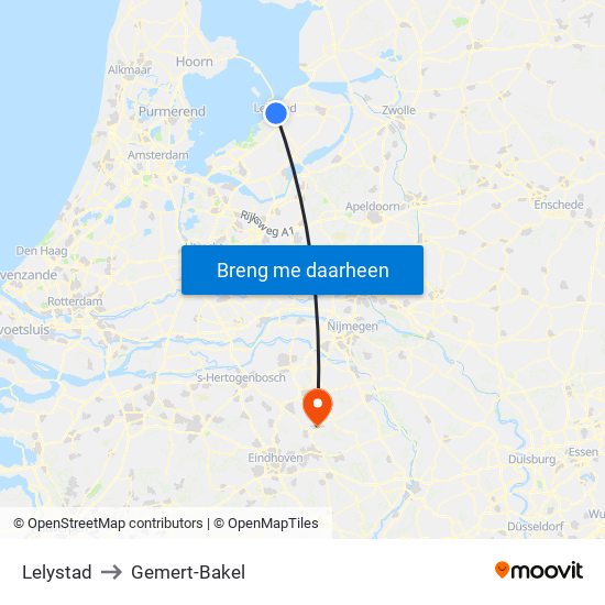 Lelystad to Gemert-Bakel map
