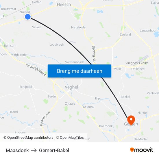 Maasdonk to Gemert-Bakel map