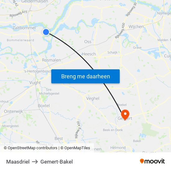 Maasdriel to Gemert-Bakel map