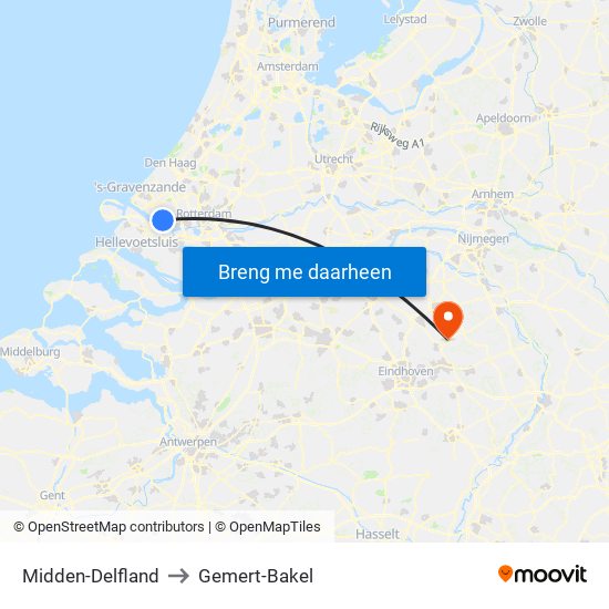 Midden-Delfland to Gemert-Bakel map