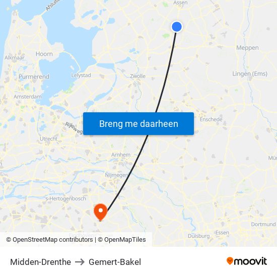 Midden-Drenthe to Gemert-Bakel map