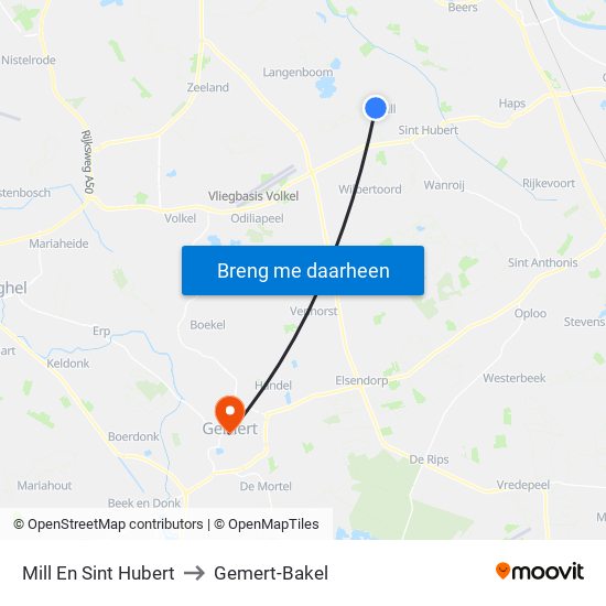 Mill En Sint Hubert to Gemert-Bakel map