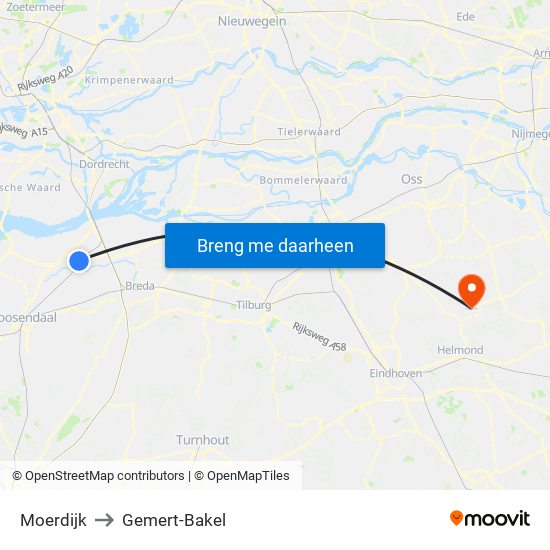 Moerdijk to Gemert-Bakel map