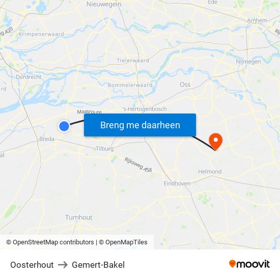 Oosterhout to Gemert-Bakel map