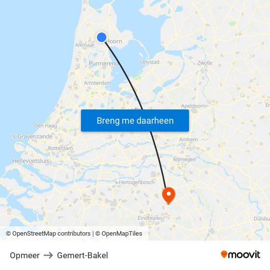 Opmeer to Gemert-Bakel map