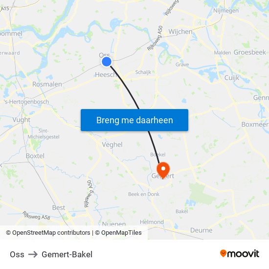 Oss to Gemert-Bakel map
