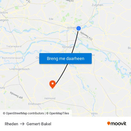 Rheden to Gemert-Bakel map