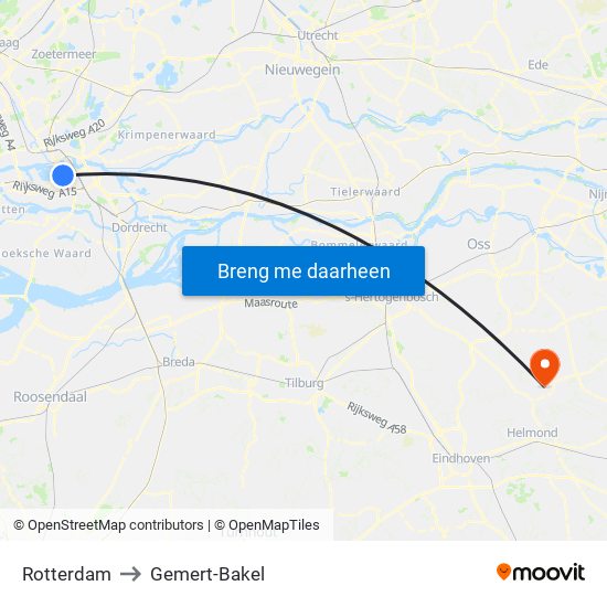 Rotterdam to Gemert-Bakel map