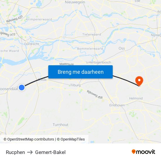 Rucphen to Gemert-Bakel map