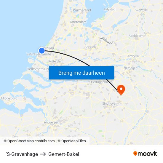 'S-Gravenhage to Gemert-Bakel map